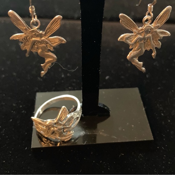 4 pc set Fairies. 925 silver Ring (Sz8) & Earrings Vintage Seagull pewter Brooch - Picture 14 of 14